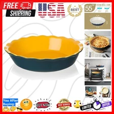 Versatile 10-Inch Non-Stick Ceramic Pie Dish in Blue & Yellow for Family Treats