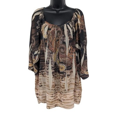 Vtg Paisley Floral Tunic Top Semi Sheer Animal Print Flowy Boho Resort Y2K 18/20