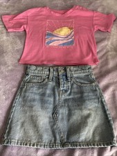 Girls Size 6-7 Outfit With Sunshine T-Shirt, Jean Skirt Super Cute For Summer