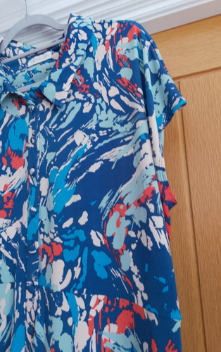 Monsoon Button Up Shirt Dress Abstract size XL Long - Stretchy Jersey - Blue - Picture 6 of 14