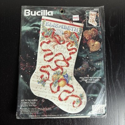Vintage BUCILLA Joy to the World Cross Stitch Christmas Stocking Kit 83223 NEW