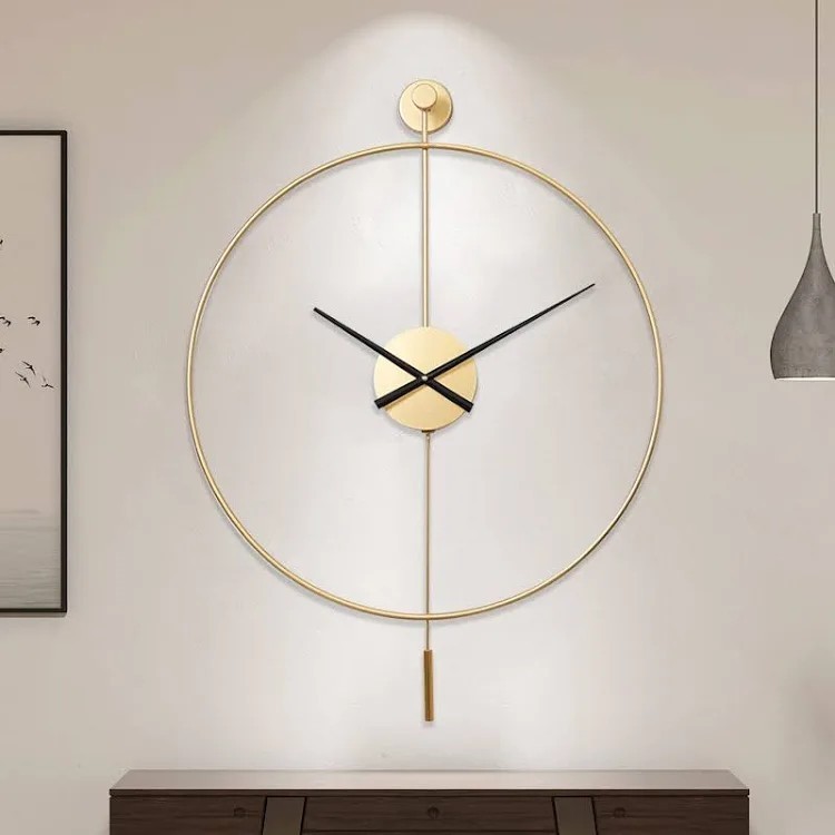 YISITEONE Classical Large Decorative Wall Clock with Pendulum, Gold Non-Tickin