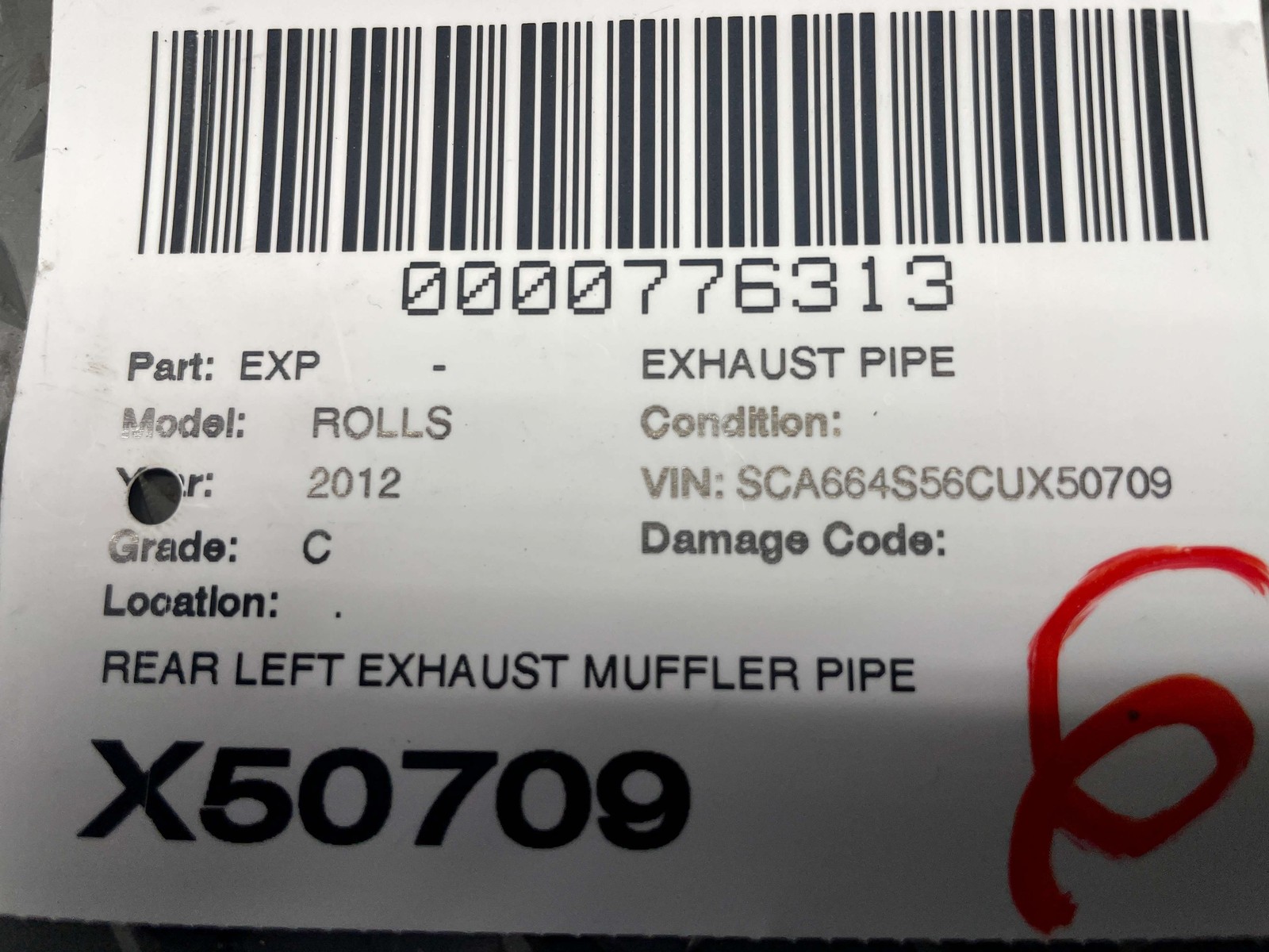 Rolls-Royce Ghost 2009-2014 Rear Left Exhaust tailpipe P/N 7239681