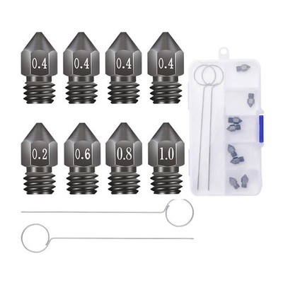 Creality 8Pcs 3D Printer Hardened Steel MK8 Nozzles, Upgraded Tungsten Metal Ext