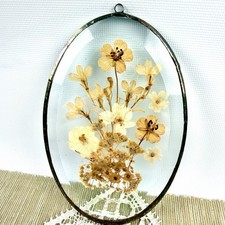 Vintage Dried Flowers Pressed in Glass In  Br...