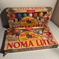 2 Vintage Noma Safety Plug Outdoor Christmas Light Sets Of 15-NEW TESTED WORKING