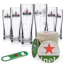 Heineken Bier Bar Bundle Set I aus 6x Biergl&auml;ser 0,25l 100 Bierdeckel &Ouml;ffner