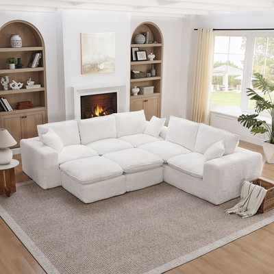 107'' Modern Boucle L-shaped Sectional Sofa with Two Moveable Ottomans for Liv