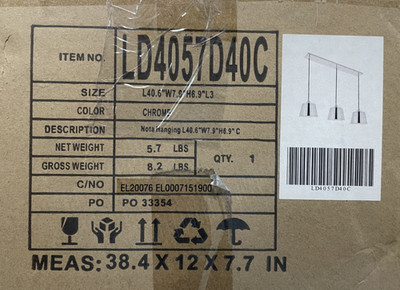 Elegant Lighting LD4057D40 Nota 3-Light 41''W Linear Pendant - Chrome *READ*