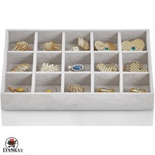 Compact 15 Grids Jewelry Storage Tray with Removable Dividers - Elegant Grey