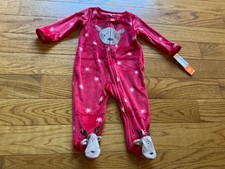 NWT Carter's Unisex Velour Two Way Zip Christmas "Reindeer" Footed Sleeper
