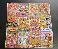 1960s Zodiac Silk Scarf Glentex Psychedelic Horoscope Mod Hand Rolled Japan