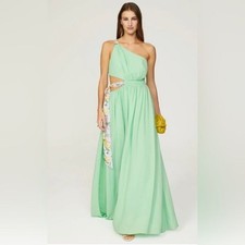 Rtr AMUR Zela Einschultrig Abendkleid Brausepulver, Grün Lavendel Blumen Sz 14