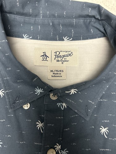 Original Pinguin Kurzarm Button Down Hemd Herren Größe XL Blau Palmen - Bild 3 von 13