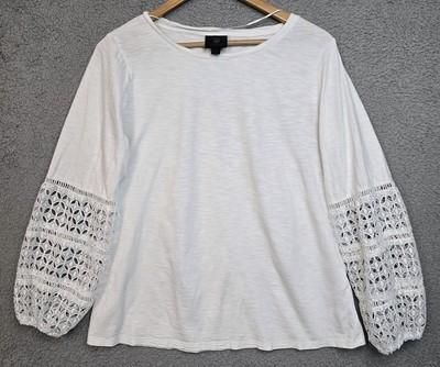 JM Collection White Top Womens M Romantic Cottagecore Capsule Classic Minimal