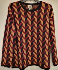 Anne Klein Knit Sweater. M, Black/camel/wine. Cotton/acrylic. 26" L. New