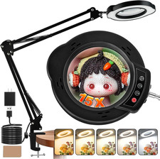 15X Magnifying Glass with Light and Clamp, Lighted Magnifying Glass Desk Lamp LE