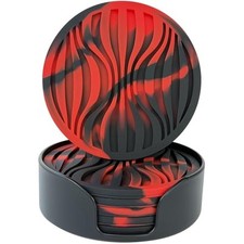 Silicone Coaster Set of 6 Pieces with Silicone Cup Black and Red Camouflage