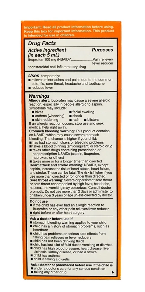 6-8oz Childrens Liquid Ibuprofen Oral Suspension DYE-FREE BERRY FLAVOR 100mg/5mL - Image 4 of 4
