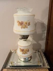 Vintage Gone with the Wind Hurricane Lamp Floral Milk Glass 3-Way Light Wheat