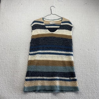 Cream Sweater Vest Crochet Boho Earth Tone Rustic Knit Surfer Wom Sz M/L Cozy