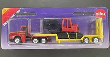 Truck with Low Loader Trailer and Excavator Yellow/Red Diecast Model by Siku Vtg