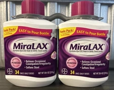 MiraLAX Laxative Powder 34 Daily Doses X2 - 20.4 Oz Each - Exp 2/2027
