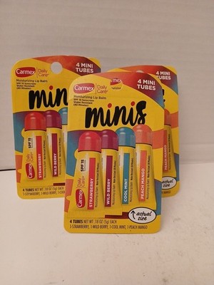 THREE Carmex Daily Care Moisturizing Lip Balm 4 Mini Tubes Each .18oz SPF 15