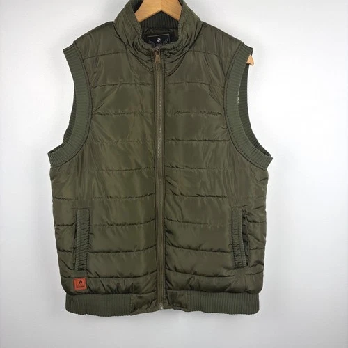 Cool Choice Mens Olive Green Sherpa Lined Puffer Vest Quilted Outdoor Large - product listing photo