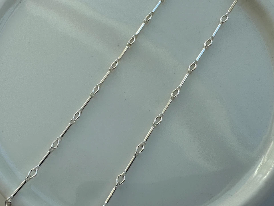 Cadena de barra y anillo de plata de ley .925 a pie (C928S) de 2,3 mm x 8 mm Foto 3 de 4