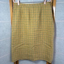 Vintage Yellow Plaid Wool Pencil Skirt Mid-Length Checkered Side Zip 60s Mod