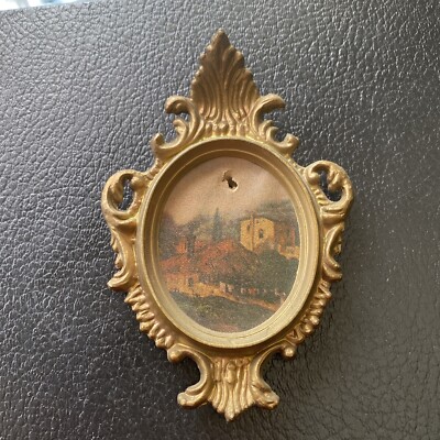   Beautiful Ornate Gold Frame With Trees, Pine Trees, And Buildings Ornament