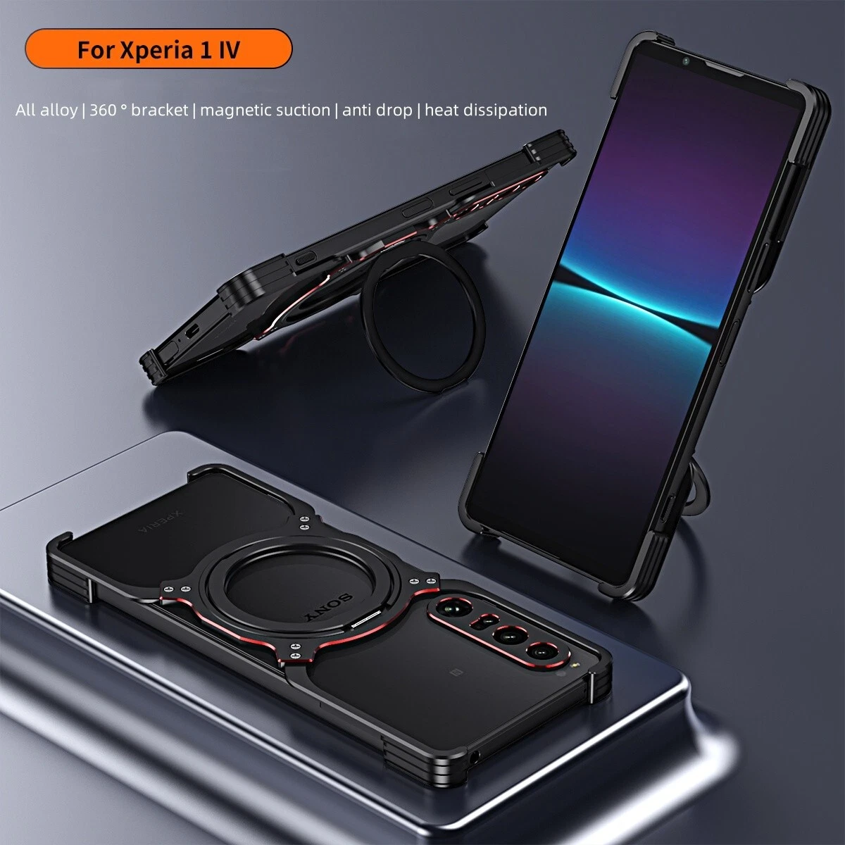 Magnetic Metal Armor X Type Rimless Stand Case For Sony Xperia 1 V , Xperia 1 IV - Picture 9 of 18