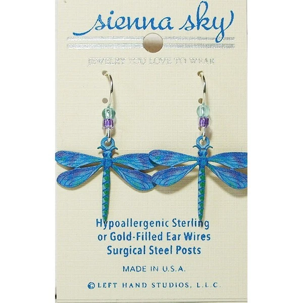 Pendientes perforados Sienna Sky Dragonfly azul púrpura verde azulado ~Hechos en Colorado~ Foto 2 de 3