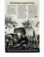1965 Sinclair Print Ad Horned Giant Triceratops Worlds Fair Gasoline Gas Station