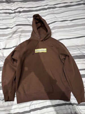 Supreme Bling Box Logo Hooded Sweatshirt Hoodie Brown Size Small