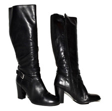 Marc Fisher Kessler Black Leather Buckle Accent Knee High Zip Boots Size 9M