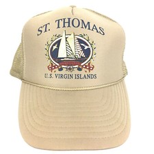 Vtg St Thomas US Virgin Islands Cap Sail Boats Logo Snap Back Trucker Beach Hat