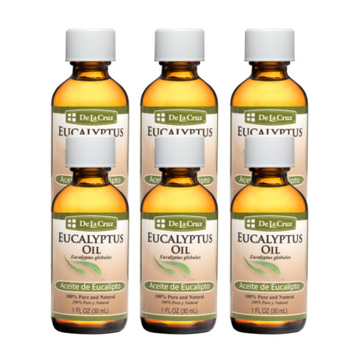 De La Cruz Pure Eucalyptus Essential Oil 1 fl oz (6 BOTTLES) / Bottled in USA