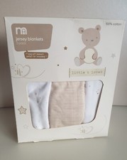 NEW Mothercare Jersey BLANKETS 90cm x 100 cm set of 3 100% soft Cotton Swaddle 