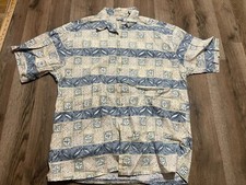 Pierre Cardin Shirt, Men's Size Large, Blue Brown Tan, Button Up, Short Sleeve