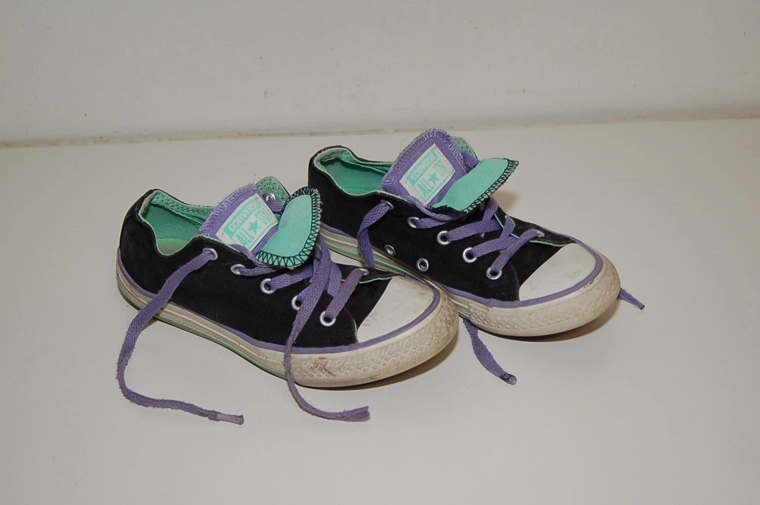 Scarpe sneakers basse Converse All Star nere teal doppia lingua taglia 1 anno