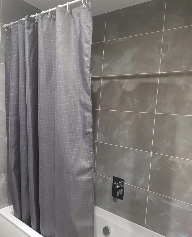 MODERN LUXURY DIAMANTE BATH BATHROOM SHOWER GLITTER CURTAIN CURTAINS WITH HOOKS - Image 3 of 4