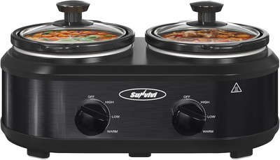 2 Pot Small Mini Crock Buffet Servers and Warmer Double Slow Cooker Dual Po...