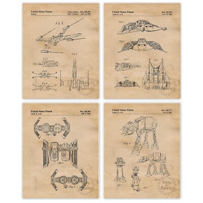 Vintage Star Vessels Patent Prints, 4 (8x10) Unframed Photos, Wall Art Décor