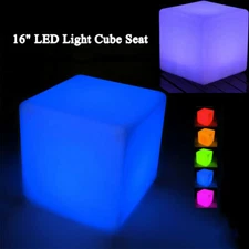 17" Cube LED Light Stools Chair W/ Remote Control Rgb 16 Colors Rechargeable NEW