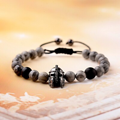 Map Stone Anxiety Relief Yoga Healing Bracelet for Men Goth Punk Helmet Bangle