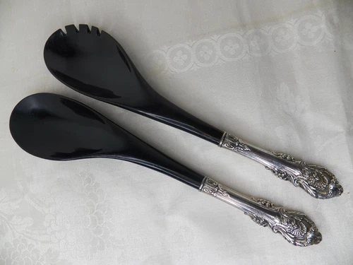 WALLACE SIR CHRISTOPER STERLING SILVER HANDLE SALAD SET W/PLASTIC, NO MONOGRAMS