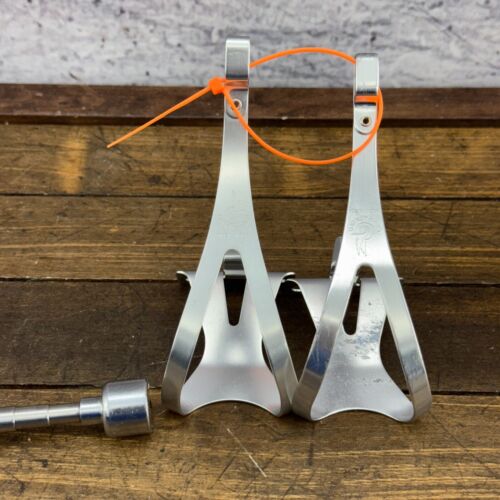 Vintage Campagnolo Record Toe Clip Set Brev Inter Alloy Wing 60 mm Italy 80s A6 - Picture 5 of 14