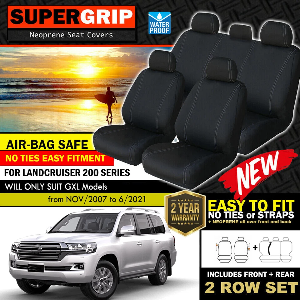 SuperGrip Neoprene Seat Covers for Toyota Landcruiser 200 Series GXL F+R 2007-21